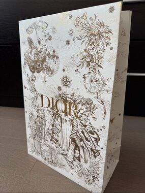 Dior Empty White Gold Shopping Tote Gift Bag 15” x 10” x 5” Metallic